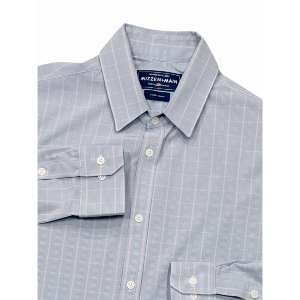 Mizzen+Main XL Leeward Blue Label Trim Fit Performance Stretch Plaid Shirt Blue